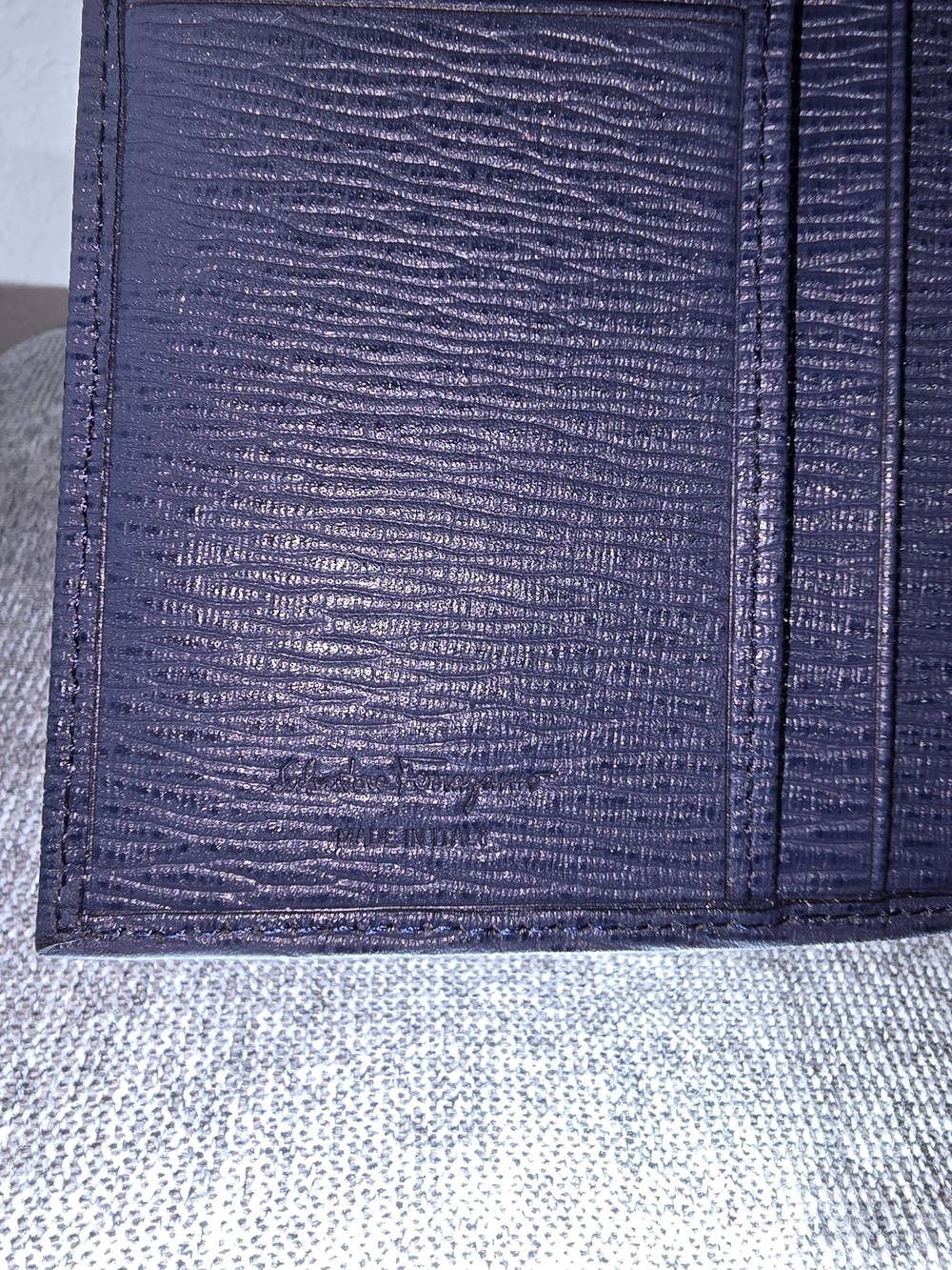 Salvatore Ferragamo Navy Textured Leather Long Card Holder with Silver Logo - Picture 6 of 13
